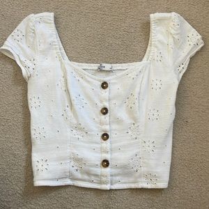 Hollister White Eyelet Blouse, Size Small